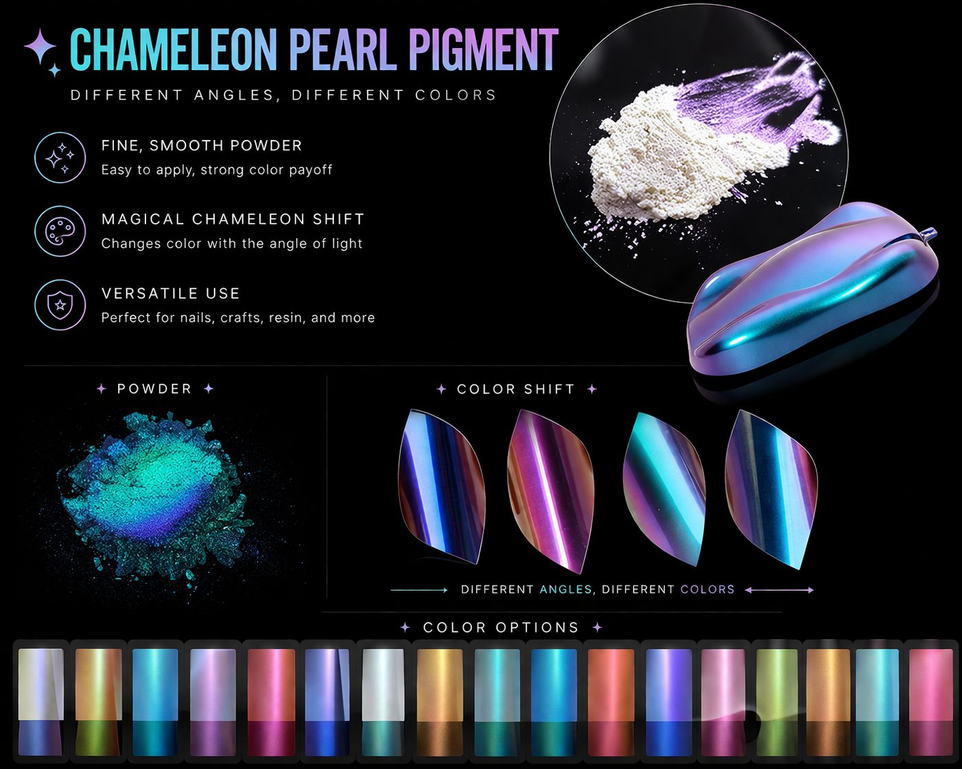 Chameleon Pearl Pigment color options
