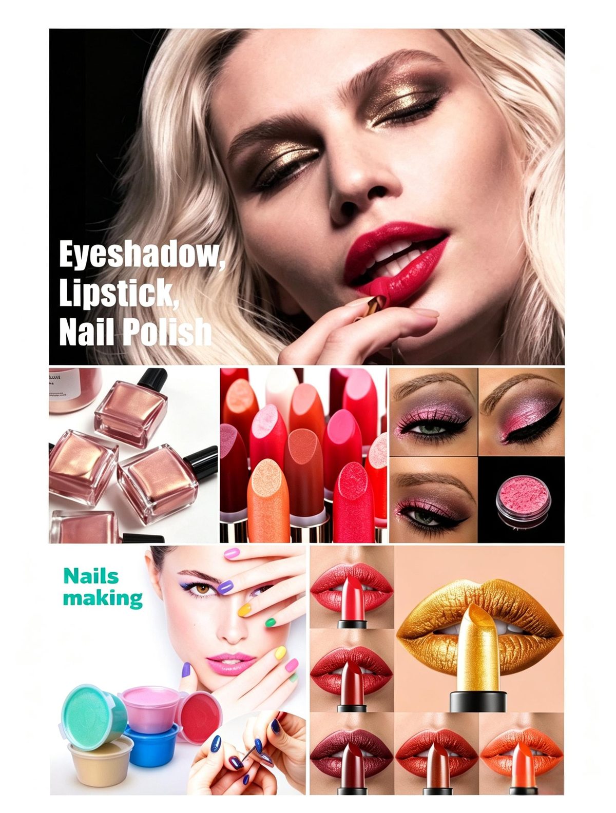 Cosmetics grade pearl pigment applications: eyeshadow, lipstick and nail polish