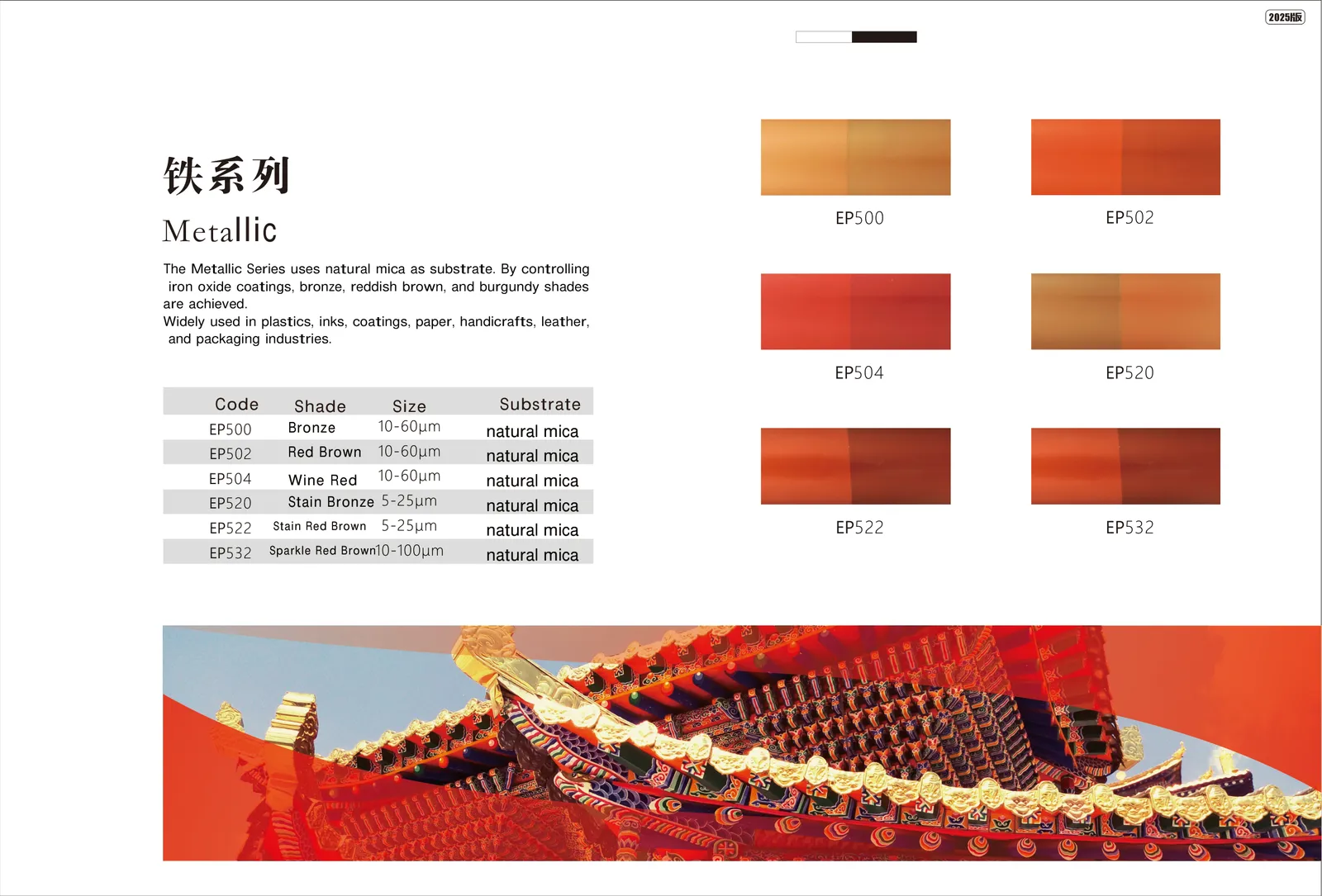 Metallic Series color chart and product datasheet