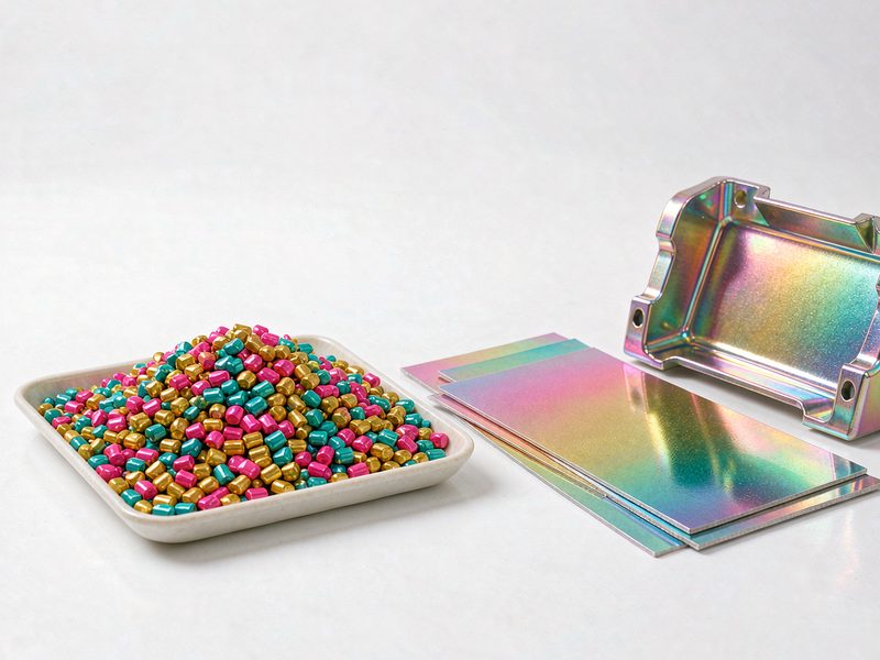 Pearlescent effect pigment for plastic masterbatch and injection molding